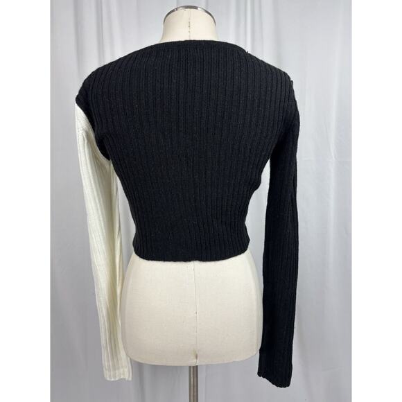 Pretty Little Thing Color Block Ribbed Cardigan Sweater Black White Cropped S - Picture 4 of 11
